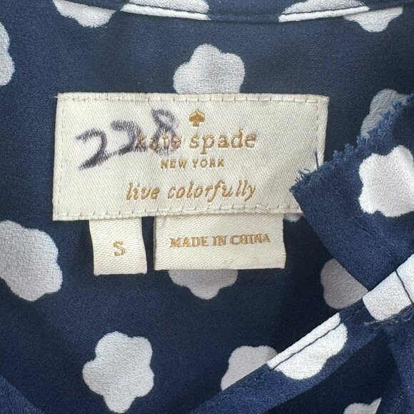 Kate Spade Ruffle Cloud Dot Tie Front Blouse Navy/White Womens Size S - Picture 5 of 6
